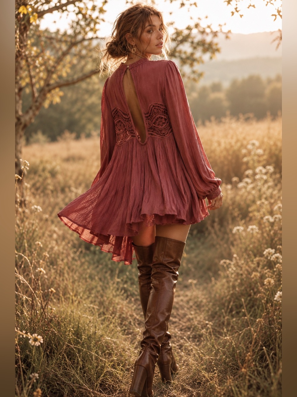 Free People Sweet Thing Lace Tunic Dress Wine Size S/P